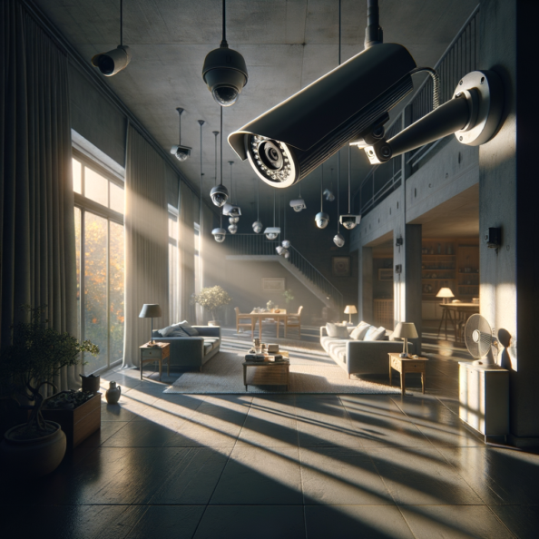 Nel silenzio di una casa deserta, l’unico rumore è il lieve ronzio dell’impianto di climatizzazione che riecheggia nei corridoi vuoti. L’atmosfera è tranquilla, ma gli occhi vigili delle telecamere di sorveglianza non conoscono riposo.Nella penombra delle stanze, le telecamere montate strategicamente scrutano ogni angolo con precisione chirurgica. Zoomano sui dettagli più piccoli, catturando ogni movimento, ogni variazione di luce, ogni segno di vita o di intrusione.Una telecamera montata sopra l’ingresso principale osserva silenziosamente mentre una foglia sospinta dal vento scivola sul marciapiede vuoto. Un’altra telecamera, posizionata nel soggiorno, inquadra il divano vuoto, la luce del sole che filtra dalle tende e crea motivi d’ombra sul pavimento immacolato.Nel frattempo, una terza telecamera panning, nascosta sotto un mobile, sorveglia la cucina, registrando ogni scatto del frigorifero che si apre e si chiude con il passaggio dell’aria condizionata.L’impianto di videosorveglianza funziona come un occhio onniveggente, senza emozioni né distrazioni. Non c’è bisogno di riposo o pausa, solo la continua vigilanza su ogni centimetro della casa.La casa, priva di persone, è avvolta nel suo silenzio solitario, ma gli occhi delle telecamere restano aperti, pronti a catturare qualsiasi evento che si verifichi, garantendo la sicurezza e la protezione anche quando gli abitanti sono lontani.