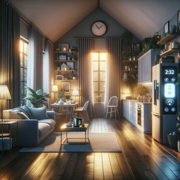 In una tranquilla casa di periferia, avvolta nell’atmosfera serena del pomeriggio, gli interni sono illuminati da una luce naturale che filtra attraverso le finestre. Non c’è nessuno in casa, ma il silenzio è interrotto solo dal leggero ronzio dei dispositivi elettronici.Nel soggiorno, la luce dell’ambiente si regola automaticamente, adattandosi alla luce naturale che varia con il trascorrere del giorno. Le tende si aprono e si chiudono delicatamente, seguendo un programma prestabilito per garantire la giusta quantità di luce e privacy in ogni momento.Nella cucina, un bollitore ad acqua si accende autonomamente, pronto a preparare una tazza di tè per il ritorno degli abitanti. Il frigorifero, dotato di sensori intelligenti, controlla costantemente la temperatura e la quantità di cibo al suo interno, avvisando di eventuali necessità di rifornimento o di problemi di conservazione.Nelle stanze da letto, i letti regolano automaticamente la loro temperatura e inclinazione per garantire un sonno confortevole. Le luci notturne si accendono dolcemente quando il sensore di movimento rileva un passaggio, illuminando il percorso senza disturbare il sonno.Nel bagno, il sistema di ventilazione si attiva autonomamente quando viene rilevata un’alta umidità, prevenendo la formazione di muffa e mantenendo l’ambiente fresco e asciutto.All’esterno, il sistema di irrigazione del giardino entra in azione, distribuendo l’acqua in modo uniforme e efficiente per mantenere il verde rigoglioso e vivace.Non c’è nessuno in casa, ma gli impianti di domotica lavorano instancabilmente per garantire il comfort, la sicurezza e l’efficienza energetica della dimora, creando un ambiente accogliente e funzionale che attende pazientemente il ritorno dei suoi abitanti.