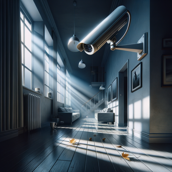 Nel silenzio di una casa deserta, l’unico rumore è il lieve ronzio dell’impianto di climatizzazione che riecheggia nei corridoi vuoti. L’atmosfera è tranquilla, ma gli occhi vigili delle telecamere di sorveglianza non conoscono riposo.Nella penombra delle stanze, le telecamere montate strategicamente scrutano ogni angolo con precisione chirurgica. Zoomano sui dettagli più piccoli, catturando ogni movimento, ogni variazione di luce, ogni segno di vita o di intrusione.Una telecamera montata sopra l’ingresso principale osserva silenziosamente mentre una foglia sospinta dal vento scivola sul marciapiede vuoto. Un’altra telecamera, posizionata nel soggiorno, inquadra il divano vuoto, la luce del sole che filtra dalle tende e crea motivi d’ombra sul pavimento immacolato.Nel frattempo, una terza telecamera panning, nascosta sotto un mobile, sorveglia la cucina, registrando ogni scatto del frigorifero che si apre e si chiude con il passaggio dell’aria condizionata.L’impianto di videosorveglianza funziona come un occhio onniveggente, senza emozioni né distrazioni. Non c’è bisogno di riposo o pausa, solo la continua vigilanza su ogni centimetro della casa.La casa, priva di persone, è avvolta nel suo silenzio solitario, ma gli occhi delle telecamere restano aperti, pronti a catturare qualsiasi evento che si verifichi, garantendo la sicurezza e la protezione anche quando gli abitanti sono lontani.