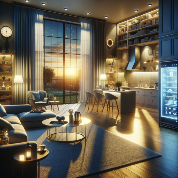 In una tranquilla casa di periferia, avvolta nell’atmosfera serena del pomeriggio, gli interni sono illuminati da una luce naturale che filtra attraverso le finestre. Non c’è nessuno in casa, ma il silenzio è interrotto solo dal leggero ronzio dei dispositivi elettronici.Nel soggiorno, la luce dell’ambiente si regola automaticamente, adattandosi alla luce naturale che varia con il trascorrere del giorno. Le tende si aprono e si chiudono delicatamente, seguendo un programma prestabilito per garantire la giusta quantità di luce e privacy in ogni momento.Nella cucina, un bollitore ad acqua si accende autonomamente, pronto a preparare una tazza di tè per il ritorno degli abitanti. Il frigorifero, dotato di sensori intelligenti, controlla costantemente la temperatura e la quantità di cibo al suo interno, avvisando di eventuali necessità di rifornimento o di problemi di conservazione.Nelle stanze da letto, i letti regolano automaticamente la loro temperatura e inclinazione per garantire un sonno confortevole. Le luci notturne si accendono dolcemente quando il sensore di movimento rileva un passaggio, illuminando il percorso senza disturbare il sonno.Nel bagno, il sistema di ventilazione si attiva autonomamente quando viene rilevata un’alta umidità, prevenendo la formazione di muffa e mantenendo l’ambiente fresco e asciutto.All’esterno, il sistema di irrigazione del giardino entra in azione, distribuendo l’acqua in modo uniforme e efficiente per mantenere il verde rigoglioso e vivace.Non c’è nessuno in casa, ma gli impianti di domotica lavorano instancabilmente per garantire il comfort, la sicurezza e l’efficienza energetica della dimora, creando un ambiente accogliente e funzionale che attende pazientemente il ritorno dei suoi abitanti.
