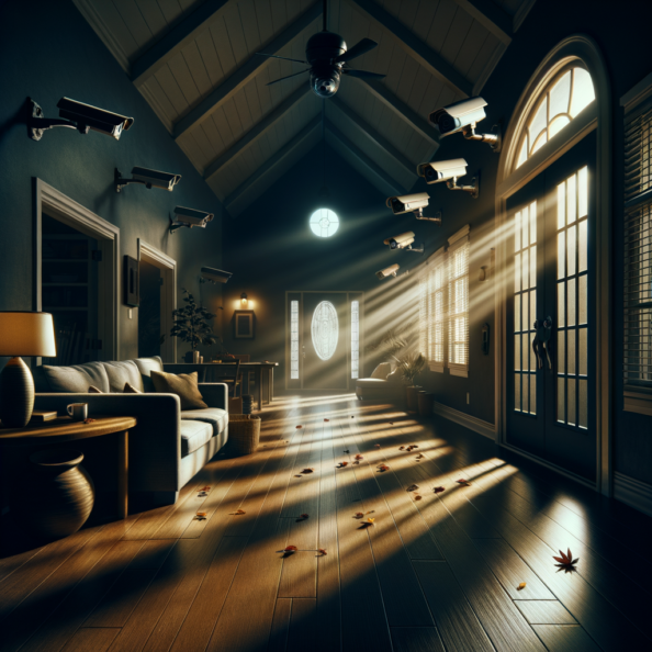 Nel silenzio di una casa deserta, l’unico rumore è il lieve ronzio dell’impianto di climatizzazione che riecheggia nei corridoi vuoti. L’atmosfera è tranquilla, ma gli occhi vigili delle telecamere di sorveglianza non conoscono riposo.Nella penombra delle stanze, le telecamere montate strategicamente scrutano ogni angolo con precisione chirurgica. Zoomano sui dettagli più piccoli, catturando ogni movimento, ogni variazione di luce, ogni segno di vita o di intrusione.Una telecamera montata sopra l’ingresso principale osserva silenziosamente mentre una foglia sospinta dal vento scivola sul marciapiede vuoto. Un’altra telecamera, posizionata nel soggiorno, inquadra il divano vuoto, la luce del sole che filtra dalle tende e crea motivi d’ombra sul pavimento immacolato.Nel frattempo, una terza telecamera panning, nascosta sotto un mobile, sorveglia la cucina, registrando ogni scatto del frigorifero che si apre e si chiude con il passaggio dell’aria condizionata.L’impianto di videosorveglianza funziona come un occhio onniveggente, senza emozioni né distrazioni. Non c’è bisogno di riposo o pausa, solo la continua vigilanza su ogni centimetro della casa.La casa, priva di persone, è avvolta nel suo silenzio solitario, ma gli occhi delle telecamere restano aperti, pronti a catturare qualsiasi evento che si verifichi, garantendo la sicurezza e la protezione anche quando gli abitanti sono lontani.