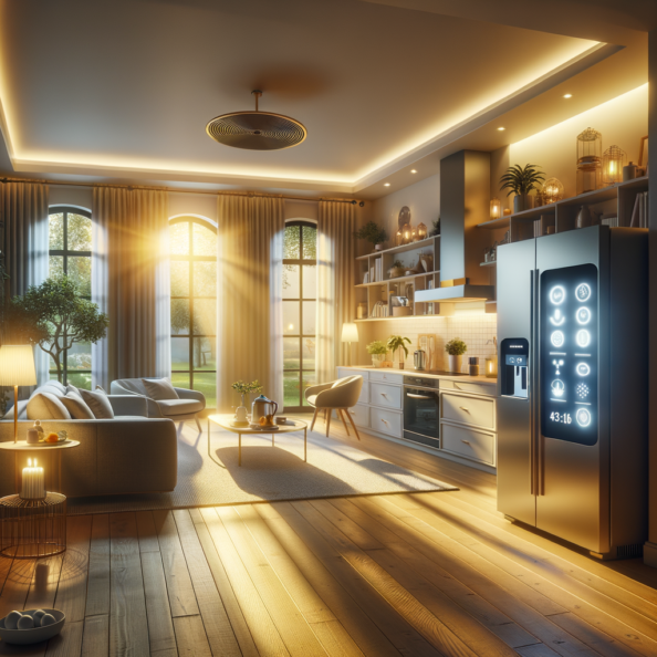 In una tranquilla casa di periferia, avvolta nell’atmosfera serena del pomeriggio, gli interni sono illuminati da una luce naturale che filtra attraverso le finestre. Non c’è nessuno in casa, ma il silenzio è interrotto solo dal leggero ronzio dei dispositivi elettronici.Nel soggiorno, la luce dell’ambiente si regola automaticamente, adattandosi alla luce naturale che varia con il trascorrere del giorno. Le tende si aprono e si chiudono delicatamente, seguendo un programma prestabilito per garantire la giusta quantità di luce e privacy in ogni momento.Nella cucina, un bollitore ad acqua si accende autonomamente, pronto a preparare una tazza di tè per il ritorno degli abitanti. Il frigorifero, dotato di sensori intelligenti, controlla costantemente la temperatura e la quantità di cibo al suo interno, avvisando di eventuali necessità di rifornimento o di problemi di conservazione.Nelle stanze da letto, i letti regolano automaticamente la loro temperatura e inclinazione per garantire un sonno confortevole. Le luci notturne si accendono dolcemente quando il sensore di movimento rileva un passaggio, illuminando il percorso senza disturbare il sonno.Nel bagno, il sistema di ventilazione si attiva autonomamente quando viene rilevata un’alta umidità, prevenendo la formazione di muffa e mantenendo l’ambiente fresco e asciutto.All’esterno, il sistema di irrigazione del giardino entra in azione, distribuendo l’acqua in modo uniforme e efficiente per mantenere il verde rigoglioso e vivace.Non c’è nessuno in casa, ma gli impianti di domotica lavorano instancabilmente per garantire il comfort, la sicurezza e l’efficienza energetica della dimora, creando un ambiente accogliente e funzionale che attende pazientemente il ritorno dei suoi abitanti.