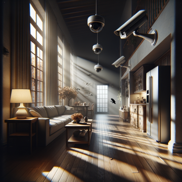 Nel silenzio di una casa deserta, l’unico rumore è il lieve ronzio dell’impianto di climatizzazione che riecheggia nei corridoi vuoti. L’atmosfera è tranquilla, ma gli occhi vigili delle telecamere di sorveglianza non conoscono riposo.Nella penombra delle stanze, le telecamere montate strategicamente scrutano ogni angolo con precisione chirurgica. Zoomano sui dettagli più piccoli, catturando ogni movimento, ogni variazione di luce, ogni segno di vita o di intrusione.Una telecamera montata sopra l’ingresso principale osserva silenziosamente mentre una foglia sospinta dal vento scivola sul marciapiede vuoto. Un’altra telecamera, posizionata nel soggiorno, inquadra il divano vuoto, la luce del sole che filtra dalle tende e crea motivi d’ombra sul pavimento immacolato.Nel frattempo, una terza telecamera panning, nascosta sotto un mobile, sorveglia la cucina, registrando ogni scatto del frigorifero che si apre e si chiude con il passaggio dell’aria condizionata.L’impianto di videosorveglianza funziona come un occhio onniveggente, senza emozioni né distrazioni. Non c’è bisogno di riposo o pausa, solo la continua vigilanza su ogni centimetro della casa.La casa, priva di persone, è avvolta nel suo silenzio solitario, ma gli occhi delle telecamere restano aperti, pronti a catturare qualsiasi evento che si verifichi, garantendo la sicurezza e la protezione anche quando gli abitanti sono lontani.