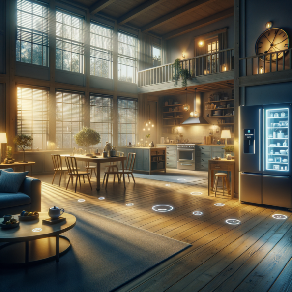 In una tranquilla casa di periferia, avvolta nell’atmosfera serena del pomeriggio, gli interni sono illuminati da una luce naturale che filtra attraverso le finestre. Non c’è nessuno in casa, ma il silenzio è interrotto solo dal leggero ronzio dei dispositivi elettronici.Nel soggiorno, la luce dell’ambiente si regola automaticamente, adattandosi alla luce naturale che varia con il trascorrere del giorno. Le tende si aprono e si chiudono delicatamente, seguendo un programma prestabilito per garantire la giusta quantità di luce e privacy in ogni momento.Nella cucina, un bollitore ad acqua si accende autonomamente, pronto a preparare una tazza di tè per il ritorno degli abitanti. Il frigorifero, dotato di sensori intelligenti, controlla costantemente la temperatura e la quantità di cibo al suo interno, avvisando di eventuali necessità di rifornimento o di problemi di conservazione.Nelle stanze da letto, i letti regolano automaticamente la loro temperatura e inclinazione per garantire un sonno confortevole. Le luci notturne si accendono dolcemente quando il sensore di movimento rileva un passaggio, illuminando il percorso senza disturbare il sonno.Nel bagno, il sistema di ventilazione si attiva autonomamente quando viene rilevata un’alta umidità, prevenendo la formazione di muffa e mantenendo l’ambiente fresco e asciutto.All’esterno, il sistema di irrigazione del giardino entra in azione, distribuendo l’acqua in modo uniforme e efficiente per mantenere il verde rigoglioso e vivace.Non c’è nessuno in casa, ma gli impianti di domotica lavorano instancabilmente per garantire il comfort, la sicurezza e l’efficienza energetica della dimora, creando un ambiente accogliente e funzionale che attende pazientemente il ritorno dei suoi abitanti.