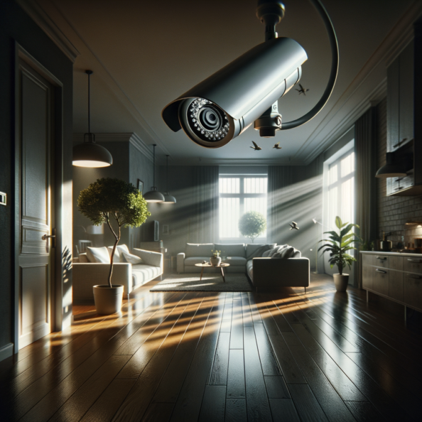 Nel silenzio di una casa deserta, l’unico rumore è il lieve ronzio dell’impianto di climatizzazione che riecheggia nei corridoi vuoti. L’atmosfera è tranquilla, ma gli occhi vigili delle telecamere di sorveglianza non conoscono riposo.Nella penombra delle stanze, le telecamere montate strategicamente scrutano ogni angolo con precisione chirurgica. Zoomano sui dettagli più piccoli, catturando ogni movimento, ogni variazione di luce, ogni segno di vita o di intrusione.Una telecamera montata sopra l’ingresso principale osserva silenziosamente mentre una foglia sospinta dal vento scivola sul marciapiede vuoto. Un’altra telecamera, posizionata nel soggiorno, inquadra il divano vuoto, la luce del sole che filtra dalle tende e crea motivi d’ombra sul pavimento immacolato.Nel frattempo, una terza telecamera panning, nascosta sotto un mobile, sorveglia la cucina, registrando ogni scatto del frigorifero che si apre e si chiude con il passaggio dell’aria condizionata.L’impianto di videosorveglianza funziona come un occhio onniveggente, senza emozioni né distrazioni. Non c’è bisogno di riposo o pausa, solo la continua vigilanza su ogni centimetro della casa.La casa, priva di persone, è avvolta nel suo silenzio solitario, ma gli occhi delle telecamere restano aperti, pronti a catturare qualsiasi evento che si verifichi, garantendo la sicurezza e la protezione anche quando gli abitanti sono lontani.