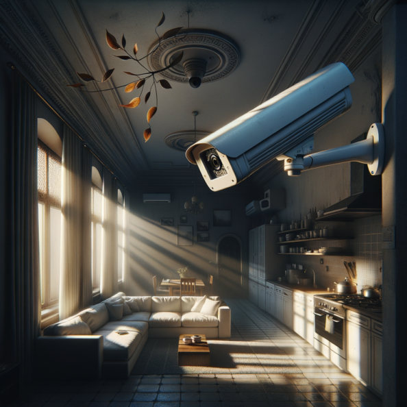 Nel silenzio di una casa deserta, l’unico rumore è il lieve ronzio dell’impianto di climatizzazione che riecheggia nei corridoi vuoti. L’atmosfera è tranquilla, ma gli occhi vigili delle telecamere di sorveglianza non conoscono riposo.Nella penombra delle stanze, le telecamere montate strategicamente scrutano ogni angolo con precisione chirurgica. Zoomano sui dettagli più piccoli, catturando ogni movimento, ogni variazione di luce, ogni segno di vita o di intrusione.Una telecamera montata sopra l’ingresso principale osserva silenziosamente mentre una foglia sospinta dal vento scivola sul marciapiede vuoto. Un’altra telecamera, posizionata nel soggiorno, inquadra il divano vuoto, la luce del sole che filtra dalle tende e crea motivi d’ombra sul pavimento immacolato.Nel frattempo, una terza telecamera panning, nascosta sotto un mobile, sorveglia la cucina, registrando ogni scatto del frigorifero che si apre e si chiude con il passaggio dell’aria condizionata.L’impianto di videosorveglianza funziona come un occhio onniveggente, senza emozioni né distrazioni. Non c’è bisogno di riposo o pausa, solo la continua vigilanza su ogni centimetro della casa.La casa, priva di persone, è avvolta nel suo silenzio solitario, ma gli occhi delle telecamere restano aperti, pronti a catturare qualsiasi evento che si verifichi, garantendo la sicurezza e la protezione anche quando gli abitanti sono lontani.