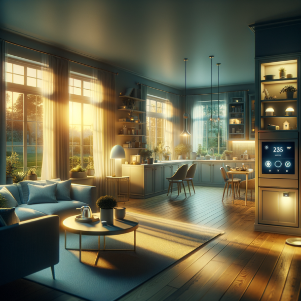 In una tranquilla casa di periferia, avvolta nell’atmosfera serena del pomeriggio, gli interni sono illuminati da una luce naturale che filtra attraverso le finestre. Non c’è nessuno in casa, ma il silenzio è interrotto solo dal leggero ronzio dei dispositivi elettronici.Nel soggiorno, la luce dell’ambiente si regola automaticamente, adattandosi alla luce naturale che varia con il trascorrere del giorno. Le tende si aprono e si chiudono delicatamente, seguendo un programma prestabilito per garantire la giusta quantità di luce e privacy in ogni momento.Nella cucina, un bollitore ad acqua si accende autonomamente, pronto a preparare una tazza di tè per il ritorno degli abitanti. Il frigorifero, dotato di sensori intelligenti, controlla costantemente la temperatura e la quantità di cibo al suo interno, avvisando di eventuali necessità di rifornimento o di problemi di conservazione.Nelle stanze da letto, i letti regolano automaticamente la loro temperatura e inclinazione per garantire un sonno confortevole. Le luci notturne si accendono dolcemente quando il sensore di movimento rileva un passaggio, illuminando il percorso senza disturbare il sonno.Nel bagno, il sistema di ventilazione si attiva autonomamente quando viene rilevata un’alta umidità, prevenendo la formazione di muffa e mantenendo l’ambiente fresco e asciutto.All’esterno, il sistema di irrigazione del giardino entra in azione, distribuendo l’acqua in modo uniforme e efficiente per mantenere il verde rigoglioso e vivace.Non c’è nessuno in casa, ma gli impianti di domotica lavorano instancabilmente per garantire il comfort, la sicurezza e l’efficienza energetica della dimora, creando un ambiente accogliente e funzionale che attende pazientemente il ritorno dei suoi abitanti.