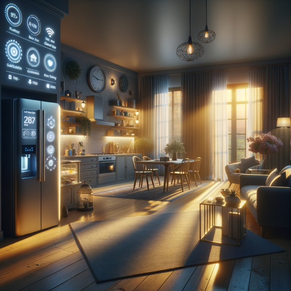In una tranquilla casa di periferia, avvolta nell’atmosfera serena del pomeriggio, gli interni sono illuminati da una luce naturale che filtra attraverso le finestre. Non c’è nessuno in casa, ma il silenzio è interrotto solo dal leggero ronzio dei dispositivi elettronici.Nel soggiorno, la luce dell’ambiente si regola automaticamente, adattandosi alla luce naturale che varia con il trascorrere del giorno. Le tende si aprono e si chiudono delicatamente, seguendo un programma prestabilito per garantire la giusta quantità di luce e privacy in ogni momento.Nella cucina, un bollitore ad acqua si accende autonomamente, pronto a preparare una tazza di tè per il ritorno degli abitanti. Il frigorifero, dotato di sensori intelligenti, controlla costantemente la temperatura e la quantità di cibo al suo interno, avvisando di eventuali necessità di rifornimento o di problemi di conservazione.Nelle stanze da letto, i letti regolano automaticamente la loro temperatura e inclinazione per garantire un sonno confortevole. Le luci notturne si accendono dolcemente quando il sensore di movimento rileva un passaggio, illuminando il percorso senza disturbare il sonno.Nel bagno, il sistema di ventilazione si attiva autonomamente quando viene rilevata un’alta umidità, prevenendo la formazione di muffa e mantenendo l’ambiente fresco e asciutto.All’esterno, il sistema di irrigazione del giardino entra in azione, distribuendo l’acqua in modo uniforme e efficiente per mantenere il verde rigoglioso e vivace.Non c’è nessuno in casa, ma gli impianti di domotica lavorano instancabilmente per garantire il comfort, la sicurezza e l’efficienza energetica della dimora, creando un ambiente accogliente e funzionale che attende pazientemente il ritorno dei suoi abitanti.