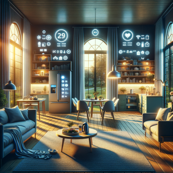 In una tranquilla casa di periferia, avvolta nell’atmosfera serena del pomeriggio, gli interni sono illuminati da una luce naturale che filtra attraverso le finestre. Non c’è nessuno in casa, ma il silenzio è interrotto solo dal leggero ronzio dei dispositivi elettronici.Nel soggiorno, la luce dell’ambiente si regola automaticamente, adattandosi alla luce naturale che varia con il trascorrere del giorno. Le tende si aprono e si chiudono delicatamente, seguendo un programma prestabilito per garantire la giusta quantità di luce e privacy in ogni momento.Nella cucina, un bollitore ad acqua si accende autonomamente, pronto a preparare una tazza di tè per il ritorno degli abitanti. Il frigorifero, dotato di sensori intelligenti, controlla costantemente la temperatura e la quantità di cibo al suo interno, avvisando di eventuali necessità di rifornimento o di problemi di conservazione.Nelle stanze da letto, i letti regolano automaticamente la loro temperatura e inclinazione per garantire un sonno confortevole. Le luci notturne si accendono dolcemente quando il sensore di movimento rileva un passaggio, illuminando il percorso senza disturbare il sonno.Nel bagno, il sistema di ventilazione si attiva autonomamente quando viene rilevata un’alta umidità, prevenendo la formazione di muffa e mantenendo l’ambiente fresco e asciutto.All’esterno, il sistema di irrigazione del giardino entra in azione, distribuendo l’acqua in modo uniforme e efficiente per mantenere il verde rigoglioso e vivace.Non c’è nessuno in casa, ma gli impianti di domotica lavorano instancabilmente per garantire il comfort, la sicurezza e l’efficienza energetica della dimora, creando un ambiente accogliente e funzionale che attende pazientemente il ritorno dei suoi abitanti.
