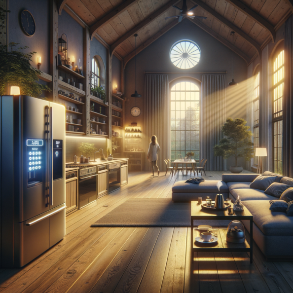 In una tranquilla casa di periferia, avvolta nell’atmosfera serena del pomeriggio, gli interni sono illuminati da una luce naturale che filtra attraverso le finestre. Non c’è nessuno in casa, ma il silenzio è interrotto solo dal leggero ronzio dei dispositivi elettronici.Nel soggiorno, la luce dell’ambiente si regola automaticamente, adattandosi alla luce naturale che varia con il trascorrere del giorno. Le tende si aprono e si chiudono delicatamente, seguendo un programma prestabilito per garantire la giusta quantità di luce e privacy in ogni momento.Nella cucina, un bollitore ad acqua si accende autonomamente, pronto a preparare una tazza di tè per il ritorno degli abitanti. Il frigorifero, dotato di sensori intelligenti, controlla costantemente la temperatura e la quantità di cibo al suo interno, avvisando di eventuali necessità di rifornimento o di problemi di conservazione.Nelle stanze da letto, i letti regolano automaticamente la loro temperatura e inclinazione per garantire un sonno confortevole. Le luci notturne si accendono dolcemente quando il sensore di movimento rileva un passaggio, illuminando il percorso senza disturbare il sonno.Nel bagno, il sistema di ventilazione si attiva autonomamente quando viene rilevata un’alta umidità, prevenendo la formazione di muffa e mantenendo l’ambiente fresco e asciutto.All’esterno, il sistema di irrigazione del giardino entra in azione, distribuendo l’acqua in modo uniforme e efficiente per mantenere il verde rigoglioso e vivace.Non c’è nessuno in casa, ma gli impianti di domotica lavorano instancabilmente per garantire il comfort, la sicurezza e l’efficienza energetica della dimora, creando un ambiente accogliente e funzionale che attende pazientemente il ritorno dei suoi abitanti.