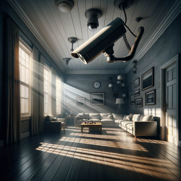 Nel silenzio di una casa deserta, l’unico rumore è il lieve ronzio dell’impianto di climatizzazione che riecheggia nei corridoi vuoti. L’atmosfera è tranquilla, ma gli occhi vigili delle telecamere di sorveglianza non conoscono riposo.Nella penombra delle stanze, le telecamere montate strategicamente scrutano ogni angolo con precisione chirurgica. Zoomano sui dettagli più piccoli, catturando ogni movimento, ogni variazione di luce, ogni segno di vita o di intrusione.Una telecamera montata sopra l’ingresso principale osserva silenziosamente mentre una foglia sospinta dal vento scivola sul marciapiede vuoto. Un’altra telecamera, posizionata nel soggiorno, inquadra il divano vuoto, la luce del sole che filtra dalle tende e crea motivi d’ombra sul pavimento immacolato.Nel frattempo, una terza telecamera panning, nascosta sotto un mobile, sorveglia la cucina, registrando ogni scatto del frigorifero che si apre e si chiude con il passaggio dell’aria condizionata.L’impianto di videosorveglianza funziona come un occhio onniveggente, senza emozioni né distrazioni. Non c’è bisogno di riposo o pausa, solo la continua vigilanza su ogni centimetro della casa.La casa, priva di persone, è avvolta nel suo silenzio solitario, ma gli occhi delle telecamere restano aperti, pronti a catturare qualsiasi evento che si verifichi, garantendo la sicurezza e la protezione anche quando gli abitanti sono lontani.