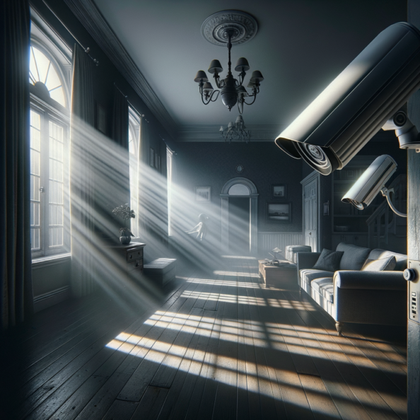 Nel silenzio di una casa deserta, l’unico rumore è il lieve ronzio dell’impianto di climatizzazione che riecheggia nei corridoi vuoti. L’atmosfera è tranquilla, ma gli occhi vigili delle telecamere di sorveglianza non conoscono riposo.Nella penombra delle stanze, le telecamere montate strategicamente scrutano ogni angolo con precisione chirurgica. Zoomano sui dettagli più piccoli, catturando ogni movimento, ogni variazione di luce, ogni segno di vita o di intrusione.Una telecamera montata sopra l’ingresso principale osserva silenziosamente mentre una foglia sospinta dal vento scivola sul marciapiede vuoto. Un’altra telecamera, posizionata nel soggiorno, inquadra il divano vuoto, la luce del sole che filtra dalle tende e crea motivi d’ombra sul pavimento immacolato.Nel frattempo, una terza telecamera panning, nascosta sotto un mobile, sorveglia la cucina, registrando ogni scatto del frigorifero che si apre e si chiude con il passaggio dell’aria condizionata.L’impianto di videosorveglianza funziona come un occhio onniveggente, senza emozioni né distrazioni. Non c’è bisogno di riposo o pausa, solo la continua vigilanza su ogni centimetro della casa.La casa, priva di persone, è avvolta nel suo silenzio solitario, ma gli occhi delle telecamere restano aperti, pronti a catturare qualsiasi evento che si verifichi, garantendo la sicurezza e la protezione anche quando gli abitanti sono lontani.