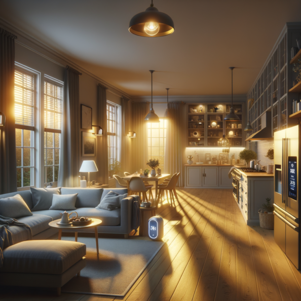 In una tranquilla casa di periferia, avvolta nell’atmosfera serena del pomeriggio, gli interni sono illuminati da una luce naturale che filtra attraverso le finestre. Non c’è nessuno in casa, ma il silenzio è interrotto solo dal leggero ronzio dei dispositivi elettronici.Nel soggiorno, la luce dell’ambiente si regola automaticamente, adattandosi alla luce naturale che varia con il trascorrere del giorno. Le tende si aprono e si chiudono delicatamente, seguendo un programma prestabilito per garantire la giusta quantità di luce e privacy in ogni momento.Nella cucina, un bollitore ad acqua si accende autonomamente, pronto a preparare una tazza di tè per il ritorno degli abitanti. Il frigorifero, dotato di sensori intelligenti, controlla costantemente la temperatura e la quantità di cibo al suo interno, avvisando di eventuali necessità di rifornimento o di problemi di conservazione.Nelle stanze da letto, i letti regolano automaticamente la loro temperatura e inclinazione per garantire un sonno confortevole. Le luci notturne si accendono dolcemente quando il sensore di movimento rileva un passaggio, illuminando il percorso senza disturbare il sonno.Nel bagno, il sistema di ventilazione si attiva autonomamente quando viene rilevata un’alta umidità, prevenendo la formazione di muffa e mantenendo l’ambiente fresco e asciutto.All’esterno, il sistema di irrigazione del giardino entra in azione, distribuendo l’acqua in modo uniforme e efficiente per mantenere il verde rigoglioso e vivace.Non c’è nessuno in casa, ma gli impianti di domotica lavorano instancabilmente per garantire il comfort, la sicurezza e l’efficienza energetica della dimora, creando un ambiente accogliente e funzionale che attende pazientemente il ritorno dei suoi abitanti.