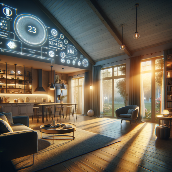 In una tranquilla casa di periferia, avvolta nell’atmosfera serena del pomeriggio, gli interni sono illuminati da una luce naturale che filtra attraverso le finestre. Non c’è nessuno in casa, ma il silenzio è interrotto solo dal leggero ronzio dei dispositivi elettronici.Nel soggiorno, la luce dell’ambiente si regola automaticamente, adattandosi alla luce naturale che varia con il trascorrere del giorno. Le tende si aprono e si chiudono delicatamente, seguendo un programma prestabilito per garantire la giusta quantità di luce e privacy in ogni momento.Nella cucina, un bollitore ad acqua si accende autonomamente, pronto a preparare una tazza di tè per il ritorno degli abitanti. Il frigorifero, dotato di sensori intelligenti, controlla costantemente la temperatura e la quantità di cibo al suo interno, avvisando di eventuali necessità di rifornimento o di problemi di conservazione.Nelle stanze da letto, i letti regolano automaticamente la loro temperatura e inclinazione per garantire un sonno confortevole. Le luci notturne si accendono dolcemente quando il sensore di movimento rileva un passaggio, illuminando il percorso senza disturbare il sonno.Nel bagno, il sistema di ventilazione si attiva autonomamente quando viene rilevata un’alta umidità, prevenendo la formazione di muffa e mantenendo l’ambiente fresco e asciutto.All’esterno, il sistema di irrigazione del giardino entra in azione, distribuendo l’acqua in modo uniforme e efficiente per mantenere il verde rigoglioso e vivace.Non c’è nessuno in casa, ma gli impianti di domotica lavorano instancabilmente per garantire il comfort, la sicurezza e l’efficienza energetica della dimora, creando un ambiente accogliente e funzionale che attende pazientemente il ritorno dei suoi abitanti.