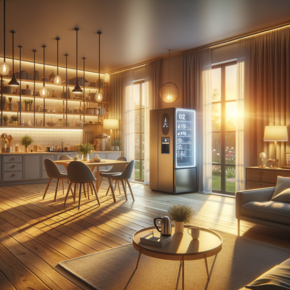 In una tranquilla casa di periferia, avvolta nell’atmosfera serena del pomeriggio, gli interni sono illuminati da una luce naturale che filtra attraverso le finestre. Non c’è nessuno in casa, ma il silenzio è interrotto solo dal leggero ronzio dei dispositivi elettronici.Nel soggiorno, la luce dell’ambiente si regola automaticamente, adattandosi alla luce naturale che varia con il trascorrere del giorno. Le tende si aprono e si chiudono delicatamente, seguendo un programma prestabilito per garantire la giusta quantità di luce e privacy in ogni momento.Nella cucina, un bollitore ad acqua si accende autonomamente, pronto a preparare una tazza di tè per il ritorno degli abitanti. Il frigorifero, dotato di sensori intelligenti, controlla costantemente la temperatura e la quantità di cibo al suo interno, avvisando di eventuali necessità di rifornimento o di problemi di conservazione.Nelle stanze da letto, i letti regolano automaticamente la loro temperatura e inclinazione per garantire un sonno confortevole. Le luci notturne si accendono dolcemente quando il sensore di movimento rileva un passaggio, illuminando il percorso senza disturbare il sonno.Nel bagno, il sistema di ventilazione si attiva autonomamente quando viene rilevata un’alta umidità, prevenendo la formazione di muffa e mantenendo l’ambiente fresco e asciutto.All’esterno, il sistema di irrigazione del giardino entra in azione, distribuendo l’acqua in modo uniforme e efficiente per mantenere il verde rigoglioso e vivace.Non c’è nessuno in casa, ma gli impianti di domotica lavorano instancabilmente per garantire il comfort, la sicurezza e l’efficienza energetica della dimora, creando un ambiente accogliente e funzionale che attende pazientemente il ritorno dei suoi abitanti.