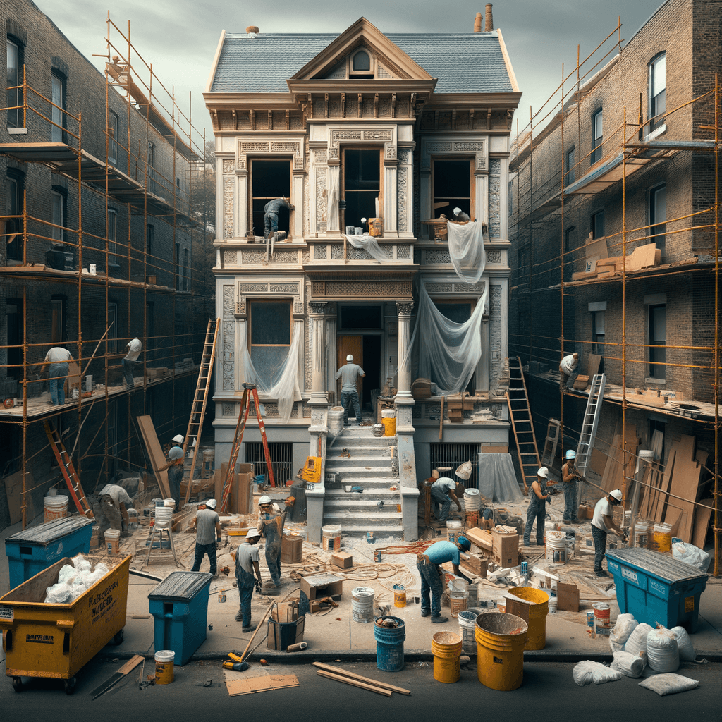 In una tranquilla strada di quartiere, una casa dalle vecchie pareti sbiadite si prepara a subire una trasformazione. Il cantiere di ristrutturazione è un’effervescente sinfonia di attività, con operai che lavorano con fervore per portare nuova vita all’edificio.All’esterno, impalcature avvolgono la casa come un abbraccio protettivo, mentre teloni di plastica proteggono le finestre e le porte dagli elementi. Il suono costante di martelli e trapani riempie l’aria, mescolandosi al vociare degli operai che si scambiano istruzioni e battute.Sul marciapiede, una serie di cassoni gialli e blu attendono di essere riempiti con detriti e materiali da smaltire. Alcuni operai si occupano di rimuovere vecchi elementi strutturali, facendo crollare muri interni per creare spazi più aperti e moderni.All’interno della casa, il suolo è coperto di trucioli di legno e sacchi di cemento, mentre l’odore pungente di vernice fresca si diffonde nell’aria. Elettricisti si arrampicano sulle scale per installare nuovi impianti elettrici, mentre idraulici lavorano sotto il lavandino della cucina per sostituire vecchie tubature con nuovi sistemi moderni.Nel soggiorno, operai abili rimuovono vecchi rivestimenti murali per scoprire le pareti di mattoni originarie, pronte ad essere restaurate e riportate al loro antico splendore. Lungo il corridoio, altri operai applicano stucco fresco e liscio, preparando le pareti per una nuova finitura.Nonostante il caos apparente, c’è un senso di eccitazione nell’aria, un’anticipazione per la trasformazione imminente. Ogni battito di martello e ogni pennellata di vernice porta l’edificio un passo più vicino alla sua nuova vita, pronta a accogliere i suoi abitanti con comfort e stile rinnovati.