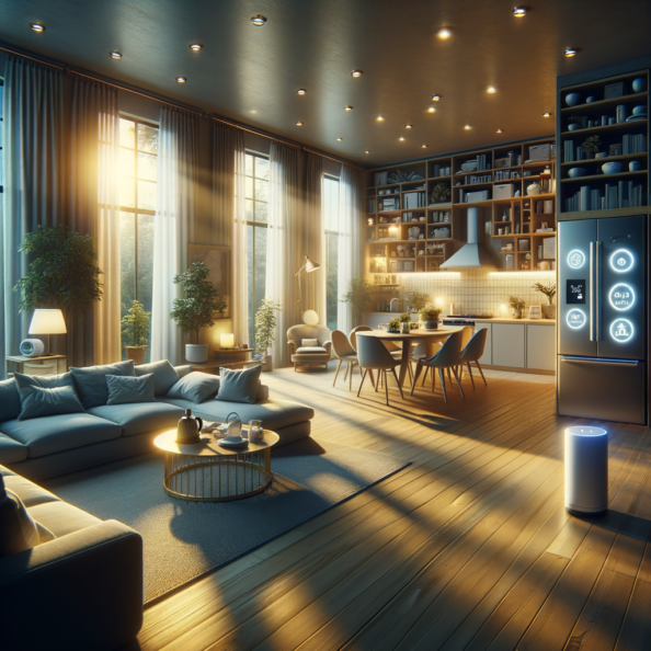 In una tranquilla casa di periferia, avvolta nell’atmosfera serena del pomeriggio, gli interni sono illuminati da una luce naturale che filtra attraverso le finestre. Non c’è nessuno in casa, ma il silenzio è interrotto solo dal leggero ronzio dei dispositivi elettronici.Nel soggiorno, la luce dell’ambiente si regola automaticamente, adattandosi alla luce naturale che varia con il trascorrere del giorno. Le tende si aprono e si chiudono delicatamente, seguendo un programma prestabilito per garantire la giusta quantità di luce e privacy in ogni momento.Nella cucina, un bollitore ad acqua si accende autonomamente, pronto a preparare una tazza di tè per il ritorno degli abitanti. Il frigorifero, dotato di sensori intelligenti, controlla costantemente la temperatura e la quantità di cibo al suo interno, avvisando di eventuali necessità di rifornimento o di problemi di conservazione.Nelle stanze da letto, i letti regolano automaticamente la loro temperatura e inclinazione per garantire un sonno confortevole. Le luci notturne si accendono dolcemente quando il sensore di movimento rileva un passaggio, illuminando il percorso senza disturbare il sonno.Nel bagno, il sistema di ventilazione si attiva autonomamente quando viene rilevata un’alta umidità, prevenendo la formazione di muffa e mantenendo l’ambiente fresco e asciutto.All’esterno, il sistema di irrigazione del giardino entra in azione, distribuendo l’acqua in modo uniforme e efficiente per mantenere il verde rigoglioso e vivace.Non c’è nessuno in casa, ma gli impianti di domotica lavorano instancabilmente per garantire il comfort, la sicurezza e l’efficienza energetica della dimora, creando un ambiente accogliente e funzionale che attende pazientemente il ritorno dei suoi abitanti.