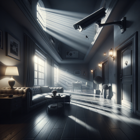 Nel silenzio di una casa deserta, l’unico rumore è il lieve ronzio dell’impianto di climatizzazione che riecheggia nei corridoi vuoti. L’atmosfera è tranquilla, ma gli occhi vigili delle telecamere di sorveglianza non conoscono riposo.Nella penombra delle stanze, le telecamere montate strategicamente scrutano ogni angolo con precisione chirurgica. Zoomano sui dettagli più piccoli, catturando ogni movimento, ogni variazione di luce, ogni segno di vita o di intrusione.Una telecamera montata sopra l’ingresso principale osserva silenziosamente mentre una foglia sospinta dal vento scivola sul marciapiede vuoto. Un’altra telecamera, posizionata nel soggiorno, inquadra il divano vuoto, la luce del sole che filtra dalle tende e crea motivi d’ombra sul pavimento immacolato.Nel frattempo, una terza telecamera panning, nascosta sotto un mobile, sorveglia la cucina, registrando ogni scatto del frigorifero che si apre e si chiude con il passaggio dell’aria condizionata.L’impianto di videosorveglianza funziona come un occhio onniveggente, senza emozioni né distrazioni. Non c’è bisogno di riposo o pausa, solo la continua vigilanza su ogni centimetro della casa.La casa, priva di persone, è avvolta nel suo silenzio solitario, ma gli occhi delle telecamere restano aperti, pronti a catturare qualsiasi evento che si verifichi, garantendo la sicurezza e la protezione anche quando gli abitanti sono lontani.