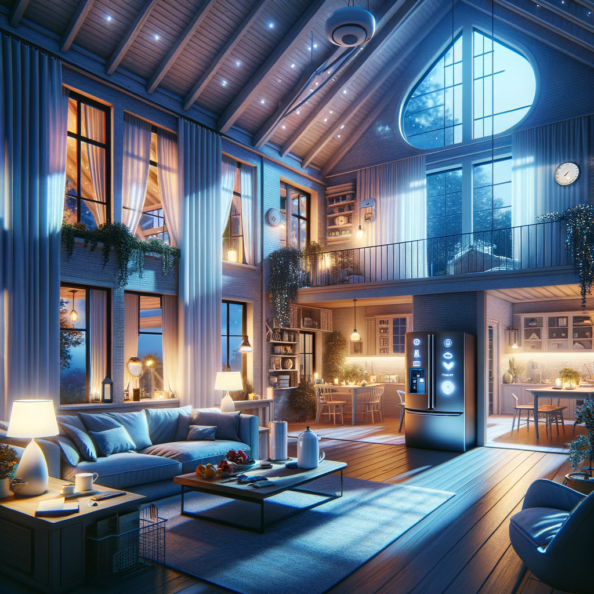 In una tranquilla casa di periferia, avvolta nell’atmosfera serena del pomeriggio, gli interni sono illuminati da una luce naturale che filtra attraverso le finestre. Non c’è nessuno in casa, ma il silenzio è interrotto solo dal leggero ronzio dei dispositivi elettronici.Nel soggiorno, la luce dell’ambiente si regola automaticamente, adattandosi alla luce naturale che varia con il trascorrere del giorno. Le tende si aprono e si chiudono delicatamente, seguendo un programma prestabilito per garantire la giusta quantità di luce e privacy in ogni momento.Nella cucina, un bollitore ad acqua si accende autonomamente, pronto a preparare una tazza di tè per il ritorno degli abitanti. Il frigorifero, dotato di sensori intelligenti, controlla costantemente la temperatura e la quantità di cibo al suo interno, avvisando di eventuali necessità di rifornimento o di problemi di conservazione.Nelle stanze da letto, i letti regolano automaticamente la loro temperatura e inclinazione per garantire un sonno confortevole. Le luci notturne si accendono dolcemente quando il sensore di movimento rileva un passaggio, illuminando il percorso senza disturbare il sonno.Nel bagno, il sistema di ventilazione si attiva autonomamente quando viene rilevata un’alta umidità, prevenendo la formazione di muffa e mantenendo l’ambiente fresco e asciutto.All’esterno, il sistema di irrigazione del giardino entra in azione, distribuendo l’acqua in modo uniforme e efficiente per mantenere il verde rigoglioso e vivace.Non c’è nessuno in casa, ma gli impianti di domotica lavorano instancabilmente per garantire il comfort, la sicurezza e l’efficienza energetica della dimora, creando un ambiente accogliente e funzionale che attende pazientemente il ritorno dei suoi abitanti.