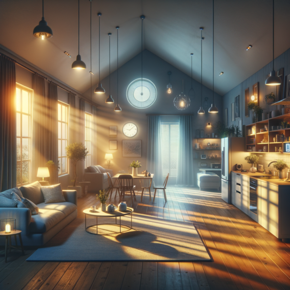 In una tranquilla casa di periferia, avvolta nell’atmosfera serena del pomeriggio, gli interni sono illuminati da una luce naturale che filtra attraverso le finestre. Non c’è nessuno in casa, ma il silenzio è interrotto solo dal leggero ronzio dei dispositivi elettronici.Nel soggiorno, la luce dell’ambiente si regola automaticamente, adattandosi alla luce naturale che varia con il trascorrere del giorno. Le tende si aprono e si chiudono delicatamente, seguendo un programma prestabilito per garantire la giusta quantità di luce e privacy in ogni momento.Nella cucina, un bollitore ad acqua si accende autonomamente, pronto a preparare una tazza di tè per il ritorno degli abitanti. Il frigorifero, dotato di sensori intelligenti, controlla costantemente la temperatura e la quantità di cibo al suo interno, avvisando di eventuali necessità di rifornimento o di problemi di conservazione.Nelle stanze da letto, i letti regolano automaticamente la loro temperatura e inclinazione per garantire un sonno confortevole. Le luci notturne si accendono dolcemente quando il sensore di movimento rileva un passaggio, illuminando il percorso senza disturbare il sonno.Nel bagno, il sistema di ventilazione si attiva autonomamente quando viene rilevata un’alta umidità, prevenendo la formazione di muffa e mantenendo l’ambiente fresco e asciutto.All’esterno, il sistema di irrigazione del giardino entra in azione, distribuendo l’acqua in modo uniforme e efficiente per mantenere il verde rigoglioso e vivace.Non c’è nessuno in casa, ma gli impianti di domotica lavorano instancabilmente per garantire il comfort, la sicurezza e l’efficienza energetica della dimora, creando un ambiente accogliente e funzionale che attende pazientemente il ritorno dei suoi abitanti.