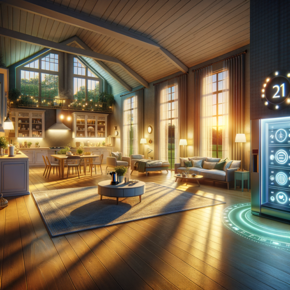 In una tranquilla casa di periferia, avvolta nell’atmosfera serena del pomeriggio, gli interni sono illuminati da una luce naturale che filtra attraverso le finestre. Non c’è nessuno in casa, ma il silenzio è interrotto solo dal leggero ronzio dei dispositivi elettronici.Nel soggiorno, la luce dell’ambiente si regola automaticamente, adattandosi alla luce naturale che varia con il trascorrere del giorno. Le tende si aprono e si chiudono delicatamente, seguendo un programma prestabilito per garantire la giusta quantità di luce e privacy in ogni momento.Nella cucina, un bollitore ad acqua si accende autonomamente, pronto a preparare una tazza di tè per il ritorno degli abitanti. Il frigorifero, dotato di sensori intelligenti, controlla costantemente la temperatura e la quantità di cibo al suo interno, avvisando di eventuali necessità di rifornimento o di problemi di conservazione.Nelle stanze da letto, i letti regolano automaticamente la loro temperatura e inclinazione per garantire un sonno confortevole. Le luci notturne si accendono dolcemente quando il sensore di movimento rileva un passaggio, illuminando il percorso senza disturbare il sonno.Nel bagno, il sistema di ventilazione si attiva autonomamente quando viene rilevata un’alta umidità, prevenendo la formazione di muffa e mantenendo l’ambiente fresco e asciutto.All’esterno, il sistema di irrigazione del giardino entra in azione, distribuendo l’acqua in modo uniforme e efficiente per mantenere il verde rigoglioso e vivace.Non c’è nessuno in casa, ma gli impianti di domotica lavorano instancabilmente per garantire il comfort, la sicurezza e l’efficienza energetica della dimora, creando un ambiente accogliente e funzionale che attende pazientemente il ritorno dei suoi abitanti.