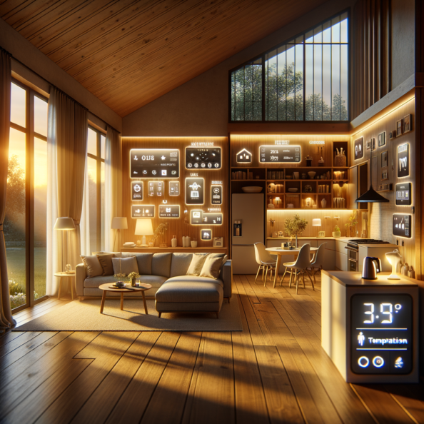 In una tranquilla casa di periferia, avvolta nell’atmosfera serena del pomeriggio, gli interni sono illuminati da una luce naturale che filtra attraverso le finestre. Non c’è nessuno in casa, ma il silenzio è interrotto solo dal leggero ronzio dei dispositivi elettronici.Nel soggiorno, la luce dell’ambiente si regola automaticamente, adattandosi alla luce naturale che varia con il trascorrere del giorno. Le tende si aprono e si chiudono delicatamente, seguendo un programma prestabilito per garantire la giusta quantità di luce e privacy in ogni momento.Nella cucina, un bollitore ad acqua si accende autonomamente, pronto a preparare una tazza di tè per il ritorno degli abitanti. Il frigorifero, dotato di sensori intelligenti, controlla costantemente la temperatura e la quantità di cibo al suo interno, avvisando di eventuali necessità di rifornimento o di problemi di conservazione.Nelle stanze da letto, i letti regolano automaticamente la loro temperatura e inclinazione per garantire un sonno confortevole. Le luci notturne si accendono dolcemente quando il sensore di movimento rileva un passaggio, illuminando il percorso senza disturbare il sonno.Nel bagno, il sistema di ventilazione si attiva autonomamente quando viene rilevata un’alta umidità, prevenendo la formazione di muffa e mantenendo l’ambiente fresco e asciutto.All’esterno, il sistema di irrigazione del giardino entra in azione, distribuendo l’acqua in modo uniforme e efficiente per mantenere il verde rigoglioso e vivace.Non c’è nessuno in casa, ma gli impianti di domotica lavorano instancabilmente per garantire il comfort, la sicurezza e l’efficienza energetica della dimora, creando un ambiente accogliente e funzionale che attende pazientemente il ritorno dei suoi abitanti.