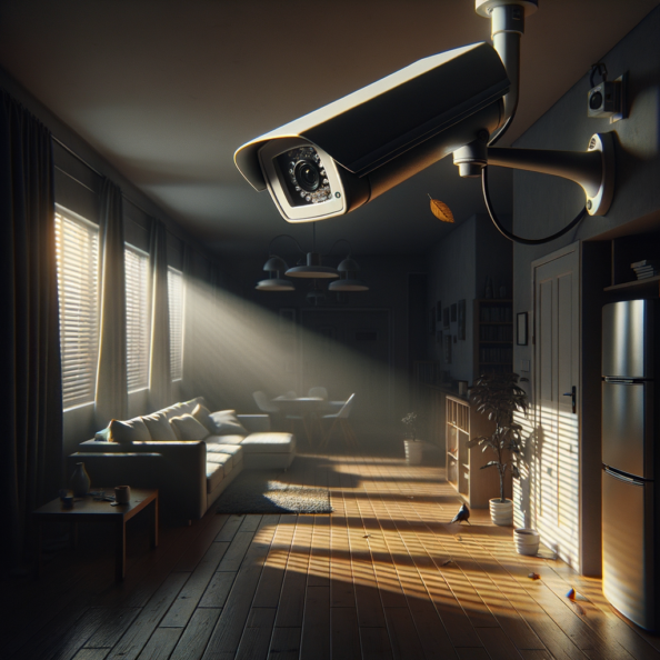 Nel silenzio di una casa deserta, l’unico rumore è il lieve ronzio dell’impianto di climatizzazione che riecheggia nei corridoi vuoti. L’atmosfera è tranquilla, ma gli occhi vigili delle telecamere di sorveglianza non conoscono riposo.Nella penombra delle stanze, le telecamere montate strategicamente scrutano ogni angolo con precisione chirurgica. Zoomano sui dettagli più piccoli, catturando ogni movimento, ogni variazione di luce, ogni segno di vita o di intrusione.Una telecamera montata sopra l’ingresso principale osserva silenziosamente mentre una foglia sospinta dal vento scivola sul marciapiede vuoto. Un’altra telecamera, posizionata nel soggiorno, inquadra il divano vuoto, la luce del sole che filtra dalle tende e crea motivi d’ombra sul pavimento immacolato.Nel frattempo, una terza telecamera panning, nascosta sotto un mobile, sorveglia la cucina, registrando ogni scatto del frigorifero che si apre e si chiude con il passaggio dell’aria condizionata.L’impianto di videosorveglianza funziona come un occhio onniveggente, senza emozioni né distrazioni. Non c’è bisogno di riposo o pausa, solo la continua vigilanza su ogni centimetro della casa.La casa, priva di persone, è avvolta nel suo silenzio solitario, ma gli occhi delle telecamere restano aperti, pronti a catturare qualsiasi evento che si verifichi, garantendo la sicurezza e la protezione anche quando gli abitanti sono lontani.