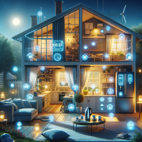 In una tranquilla casa di periferia, avvolta nell’atmosfera serena del pomeriggio, gli interni sono illuminati da una luce naturale che filtra attraverso le finestre. Non c’è nessuno in casa, ma il silenzio è interrotto solo dal leggero ronzio dei dispositivi elettronici.Nel soggiorno, la luce dell’ambiente si regola automaticamente, adattandosi alla luce naturale che varia con il trascorrere del giorno. Le tende si aprono e si chiudono delicatamente, seguendo un programma prestabilito per garantire la giusta quantità di luce e privacy in ogni momento.Nella cucina, un bollitore ad acqua si accende autonomamente, pronto a preparare una tazza di tè per il ritorno degli abitanti. Il frigorifero, dotato di sensori intelligenti, controlla costantemente la temperatura e la quantità di cibo al suo interno, avvisando di eventuali necessità di rifornimento o di problemi di conservazione.Nelle stanze da letto, i letti regolano automaticamente la loro temperatura e inclinazione per garantire un sonno confortevole. Le luci notturne si accendono dolcemente quando il sensore di movimento rileva un passaggio, illuminando il percorso senza disturbare il sonno.Nel bagno, il sistema di ventilazione si attiva autonomamente quando viene rilevata un’alta umidità, prevenendo la formazione di muffa e mantenendo l’ambiente fresco e asciutto.All’esterno, il sistema di irrigazione del giardino entra in azione, distribuendo l’acqua in modo uniforme e efficiente per mantenere il verde rigoglioso e vivace.Non c’è nessuno in casa, ma gli impianti di domotica lavorano instancabilmente per garantire il comfort, la sicurezza e l’efficienza energetica della dimora, creando un ambiente accogliente e funzionale che attende pazientemente il ritorno dei suoi abitanti.