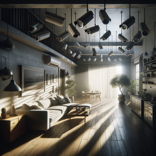 Nel silenzio di una casa deserta, l’unico rumore è il lieve ronzio dell’impianto di climatizzazione che riecheggia nei corridoi vuoti. L’atmosfera è tranquilla, ma gli occhi vigili delle telecamere di sorveglianza non conoscono riposo.Nella penombra delle stanze, le telecamere montate strategicamente scrutano ogni angolo con precisione chirurgica. Zoomano sui dettagli più piccoli, catturando ogni movimento, ogni variazione di luce, ogni segno di vita o di intrusione.Una telecamera montata sopra l’ingresso principale osserva silenziosamente mentre una foglia sospinta dal vento scivola sul marciapiede vuoto. Un’altra telecamera, posizionata nel soggiorno, inquadra il divano vuoto, la luce del sole che filtra dalle tende e crea motivi d’ombra sul pavimento immacolato.Nel frattempo, una terza telecamera panning, nascosta sotto un mobile, sorveglia la cucina, registrando ogni scatto del frigorifero che si apre e si chiude con il passaggio dell’aria condizionata.L’impianto di videosorveglianza funziona come un occhio onniveggente, senza emozioni né distrazioni. Non c’è bisogno di riposo o pausa, solo la continua vigilanza su ogni centimetro della casa.La casa, priva di persone, è avvolta nel suo silenzio solitario, ma gli occhi delle telecamere restano aperti, pronti a catturare qualsiasi evento che si verifichi, garantendo la sicurezza e la protezione anche quando gli abitanti sono lontani.