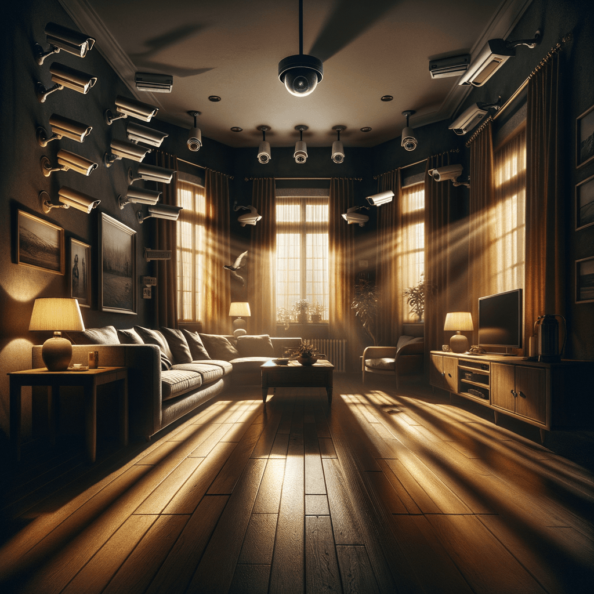 Nel silenzio di una casa deserta, l’unico rumore è il lieve ronzio dell’impianto di climatizzazione che riecheggia nei corridoi vuoti. L’atmosfera è tranquilla, ma gli occhi vigili delle telecamere di sorveglianza non conoscono riposo.Nella penombra delle stanze, le telecamere montate strategicamente scrutano ogni angolo con precisione chirurgica. Zoomano sui dettagli più piccoli, catturando ogni movimento, ogni variazione di luce, ogni segno di vita o di intrusione.Una telecamera montata sopra l’ingresso principale osserva silenziosamente mentre una foglia sospinta dal vento scivola sul marciapiede vuoto. Un’altra telecamera, posizionata nel soggiorno, inquadra il divano vuoto, la luce del sole che filtra dalle tende e crea motivi d’ombra sul pavimento immacolato.Nel frattempo, una terza telecamera panning, nascosta sotto un mobile, sorveglia la cucina, registrando ogni scatto del frigorifero che si apre e si chiude con il passaggio dell’aria condizionata.L’impianto di videosorveglianza funziona come un occhio onniveggente, senza emozioni né distrazioni. Non c’è bisogno di riposo o pausa, solo la continua vigilanza su ogni centimetro della casa.La casa, priva di persone, è avvolta nel suo silenzio solitario, ma gli occhi delle telecamere restano aperti, pronti a catturare qualsiasi evento che si verifichi, garantendo la sicurezza e la protezione anche quando gli abitanti sono lontani.