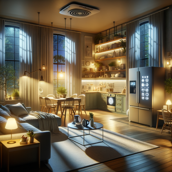In una tranquilla casa di periferia, avvolta nell’atmosfera serena del pomeriggio, gli interni sono illuminati da una luce naturale che filtra attraverso le finestre. Non c’è nessuno in casa, ma il silenzio è interrotto solo dal leggero ronzio dei dispositivi elettronici.Nel soggiorno, la luce dell’ambiente si regola automaticamente, adattandosi alla luce naturale che varia con il trascorrere del giorno. Le tende si aprono e si chiudono delicatamente, seguendo un programma prestabilito per garantire la giusta quantità di luce e privacy in ogni momento.Nella cucina, un bollitore ad acqua si accende autonomamente, pronto a preparare una tazza di tè per il ritorno degli abitanti. Il frigorifero, dotato di sensori intelligenti, controlla costantemente la temperatura e la quantità di cibo al suo interno, avvisando di eventuali necessità di rifornimento o di problemi di conservazione.Nelle stanze da letto, i letti regolano automaticamente la loro temperatura e inclinazione per garantire un sonno confortevole. Le luci notturne si accendono dolcemente quando il sensore di movimento rileva un passaggio, illuminando il percorso senza disturbare il sonno.Nel bagno, il sistema di ventilazione si attiva autonomamente quando viene rilevata un’alta umidità, prevenendo la formazione di muffa e mantenendo l’ambiente fresco e asciutto.All’esterno, il sistema di irrigazione del giardino entra in azione, distribuendo l’acqua in modo uniforme e efficiente per mantenere il verde rigoglioso e vivace.Non c’è nessuno in casa, ma gli impianti di domotica lavorano instancabilmente per garantire il comfort, la sicurezza e l’efficienza energetica della dimora, creando un ambiente accogliente e funzionale che attende pazientemente il ritorno dei suoi abitanti.