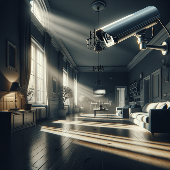 Nel silenzio di una casa deserta, l’unico rumore è il lieve ronzio dell’impianto di climatizzazione che riecheggia nei corridoi vuoti. L’atmosfera è tranquilla, ma gli occhi vigili delle telecamere di sorveglianza non conoscono riposo.Nella penombra delle stanze, le telecamere montate strategicamente scrutano ogni angolo con precisione chirurgica. Zoomano sui dettagli più piccoli, catturando ogni movimento, ogni variazione di luce, ogni segno di vita o di intrusione.Una telecamera montata sopra l’ingresso principale osserva silenziosamente mentre una foglia sospinta dal vento scivola sul marciapiede vuoto. Un’altra telecamera, posizionata nel soggiorno, inquadra il divano vuoto, la luce del sole che filtra dalle tende e crea motivi d’ombra sul pavimento immacolato.Nel frattempo, una terza telecamera panning, nascosta sotto un mobile, sorveglia la cucina, registrando ogni scatto del frigorifero che si apre e si chiude con il passaggio dell’aria condizionata.L’impianto di videosorveglianza funziona come un occhio onniveggente, senza emozioni né distrazioni. Non c’è bisogno di riposo o pausa, solo la continua vigilanza su ogni centimetro della casa.La casa, priva di persone, è avvolta nel suo silenzio solitario, ma gli occhi delle telecamere restano aperti, pronti a catturare qualsiasi evento che si verifichi, garantendo la sicurezza e la protezione anche quando gli abitanti sono lontani.
