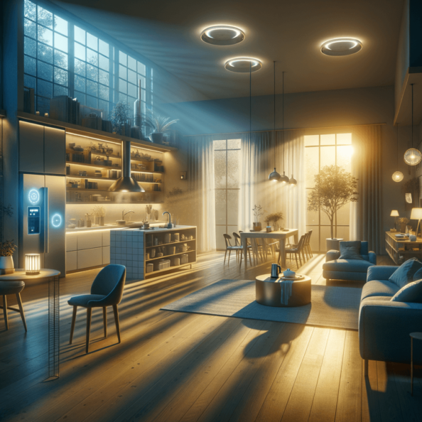 In una tranquilla casa di periferia, avvolta nell’atmosfera serena del pomeriggio, gli interni sono illuminati da una luce naturale che filtra attraverso le finestre. Non c’è nessuno in casa, ma il silenzio è interrotto solo dal leggero ronzio dei dispositivi elettronici.Nel soggiorno, la luce dell’ambiente si regola automaticamente, adattandosi alla luce naturale che varia con il trascorrere del giorno. Le tende si aprono e si chiudono delicatamente, seguendo un programma prestabilito per garantire la giusta quantità di luce e privacy in ogni momento.Nella cucina, un bollitore ad acqua si accende autonomamente, pronto a preparare una tazza di tè per il ritorno degli abitanti. Il frigorifero, dotato di sensori intelligenti, controlla costantemente la temperatura e la quantità di cibo al suo interno, avvisando di eventuali necessità di rifornimento o di problemi di conservazione.Nelle stanze da letto, i letti regolano automaticamente la loro temperatura e inclinazione per garantire un sonno confortevole. Le luci notturne si accendono dolcemente quando il sensore di movimento rileva un passaggio, illuminando il percorso senza disturbare il sonno.Nel bagno, il sistema di ventilazione si attiva autonomamente quando viene rilevata un’alta umidità, prevenendo la formazione di muffa e mantenendo l’ambiente fresco e asciutto.All’esterno, il sistema di irrigazione del giardino entra in azione, distribuendo l’acqua in modo uniforme e efficiente per mantenere il verde rigoglioso e vivace.Non c’è nessuno in casa, ma gli impianti di domotica lavorano instancabilmente per garantire il comfort, la sicurezza e l’efficienza energetica della dimora, creando un ambiente accogliente e funzionale che attende pazientemente il ritorno dei suoi abitanti.