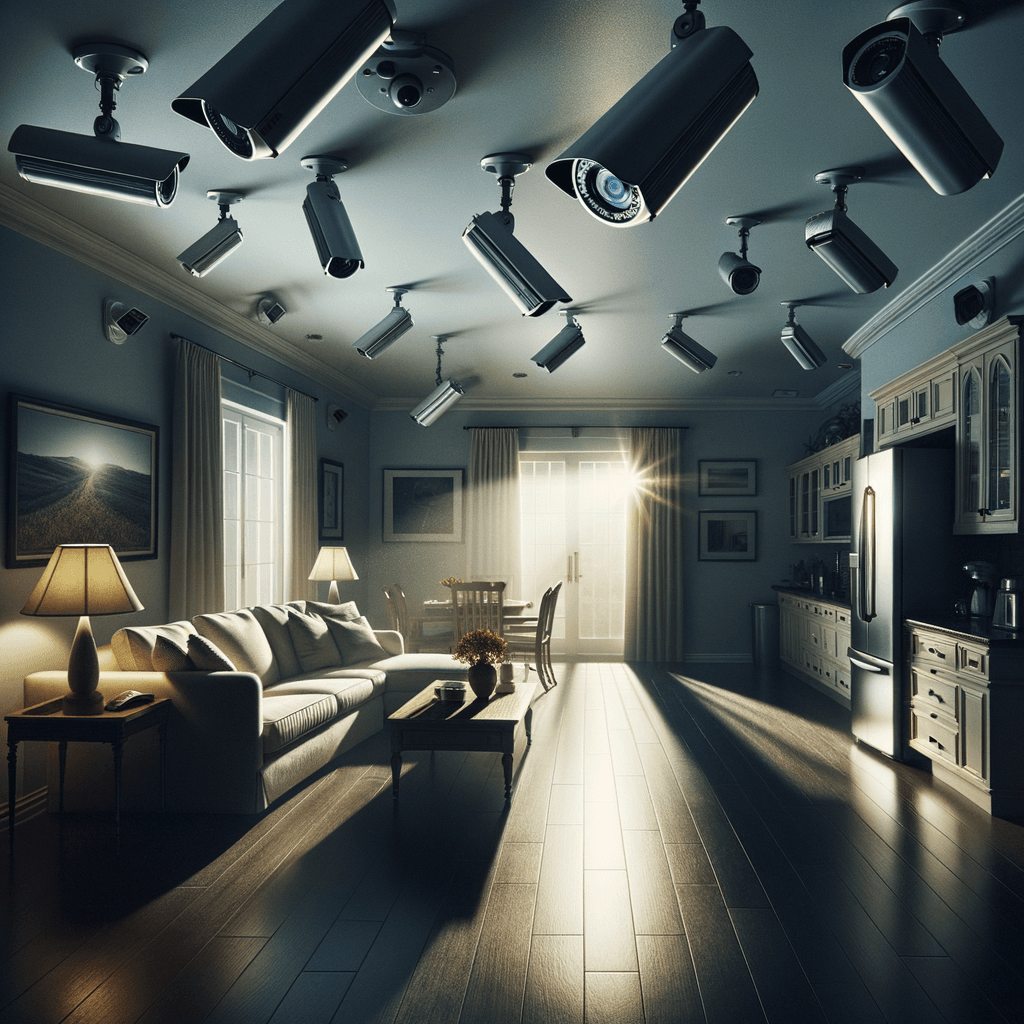 Nel silenzio di una casa deserta, l’unico rumore è il lieve ronzio dell’impianto di climatizzazione che riecheggia nei corridoi vuoti. L’atmosfera è tranquilla, ma gli occhi vigili delle telecamere di sorveglianza non conoscono riposo.Nella penombra delle stanze, le telecamere montate strategicamente scrutano ogni angolo con precisione chirurgica. Zoomano sui dettagli più piccoli, catturando ogni movimento, ogni variazione di luce, ogni segno di vita o di intrusione.Una telecamera montata sopra l’ingresso principale osserva silenziosamente mentre una foglia sospinta dal vento scivola sul marciapiede vuoto. Un’altra telecamera, posizionata nel soggiorno, inquadra il divano vuoto, la luce del sole che filtra dalle tende e crea motivi d’ombra sul pavimento immacolato.Nel frattempo, una terza telecamera panning, nascosta sotto un mobile, sorveglia la cucina, registrando ogni scatto del frigorifero che si apre e si chiude con il passaggio dell’aria condizionata.L’impianto di videosorveglianza funziona come un occhio onniveggente, senza emozioni né distrazioni. Non c’è bisogno di riposo o pausa, solo la continua vigilanza su ogni centimetro della casa.La casa, priva di persone, è avvolta nel suo silenzio solitario, ma gli occhi delle telecamere restano aperti, pronti a catturare qualsiasi evento che si verifichi, garantendo la sicurezza e la protezione anche quando gli abitanti sono lontani.