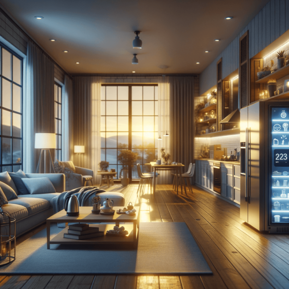 In una tranquilla casa di periferia, avvolta nell’atmosfera serena del pomeriggio, gli interni sono illuminati da una luce naturale che filtra attraverso le finestre. Non c’è nessuno in casa, ma il silenzio è interrotto solo dal leggero ronzio dei dispositivi elettronici.Nel soggiorno, la luce dell’ambiente si regola automaticamente, adattandosi alla luce naturale che varia con il trascorrere del giorno. Le tende si aprono e si chiudono delicatamente, seguendo un programma prestabilito per garantire la giusta quantità di luce e privacy in ogni momento.Nella cucina, un bollitore ad acqua si accende autonomamente, pronto a preparare una tazza di tè per il ritorno degli abitanti. Il frigorifero, dotato di sensori intelligenti, controlla costantemente la temperatura e la quantità di cibo al suo interno, avvisando di eventuali necessità di rifornimento o di problemi di conservazione.Nelle stanze da letto, i letti regolano automaticamente la loro temperatura e inclinazione per garantire un sonno confortevole. Le luci notturne si accendono dolcemente quando il sensore di movimento rileva un passaggio, illuminando il percorso senza disturbare il sonno.Nel bagno, il sistema di ventilazione si attiva autonomamente quando viene rilevata un’alta umidità, prevenendo la formazione di muffa e mantenendo l’ambiente fresco e asciutto.All’esterno, il sistema di irrigazione del giardino entra in azione, distribuendo l’acqua in modo uniforme e efficiente per mantenere il verde rigoglioso e vivace.Non c’è nessuno in casa, ma gli impianti di domotica lavorano instancabilmente per garantire il comfort, la sicurezza e l’efficienza energetica della dimora, creando un ambiente accogliente e funzionale che attende pazientemente il ritorno dei suoi abitanti.