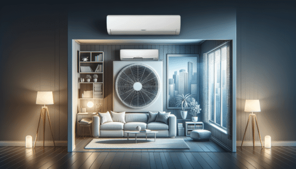 Genera una foto realistica che illustra il concetto descritto nell’articolo. Per favore, usa il testo dell’articolo tra parentesi per comprendere il contesto specifico dell’immagine. L’immagine dovrebbe essere di alta qualità e riflettere fedelmente il tema trattato. Ad esempio, se l’articolo parla dei vantaggi dei climatizzatori portatili, l’immagine dovrebbe mostrare un condizionatore portatile in un ambiente domestico moderno. Se l’articolo riguarda la manutenzione dei condizionatori, crea un’immagine che mostri una persona mentre pulisce o ispeziona un condizionatore. Ecco il testo dell’articolo da cui trarre ispirazione: (Wall-mounted and window air conditioners are two common choices for cooling a room, each suitable for different contexts. Wall-mounted air conditioners, or split systems, have an indoor unit mounted on the wall and an outdoor unit outside the building. They are aesthetically pleasing and save floor space, energy-efficient, and produce less interior noise due to the compressor being located outside. Window air conditioners, designed to be installed in a window, can be easily installed and removed without significant structural modifications, are generally cheaper, and can be moved easily between different windows providing more flexibility. Wall-mounted units are usually more powerful and suitable for larger spaces while window units are often sufficient for single rooms or small apartments. Choosing between these two depends on several factors including budget, available space, and cooling needs. Consulting a professional and careful evaluation of needs can lead to a satisfactory purchase.).