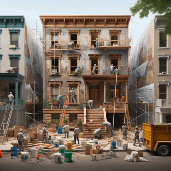 In una tranquilla strada di quartiere, una casa dalle vecchie pareti sbiadite si prepara a subire una trasformazione. Il cantiere di ristrutturazione è un’effervescente sinfonia di attività, con operai che lavorano con fervore per portare nuova vita all’edificio.All’esterno, impalcature avvolgono la casa come un abbraccio protettivo, mentre teloni di plastica proteggono le finestre e le porte dagli elementi. Il suono costante di martelli e trapani riempie l’aria, mescolandosi al vociare degli operai che si scambiano istruzioni e battute.Sul marciapiede, una serie di cassoni gialli e blu attendono di essere riempiti con detriti e materiali da smaltire. Alcuni operai si occupano di rimuovere vecchi elementi strutturali, facendo crollare muri interni per creare spazi più aperti e moderni.All’interno della casa, il suolo è coperto di trucioli di legno e sacchi di cemento, mentre l’odore pungente di vernice fresca si diffonde nell’aria. Elettricisti si arrampicano sulle scale per installare nuovi impianti elettrici, mentre idraulici lavorano sotto il lavandino della cucina per sostituire vecchie tubature con nuovi sistemi moderni.Nel soggiorno, operai abili rimuovono vecchi rivestimenti murali per scoprire le pareti di mattoni originarie, pronte ad essere restaurate e riportate al loro antico splendore. Lungo il corridoio, altri operai applicano stucco fresco e liscio, preparando le pareti per una nuova finitura.Nonostante il caos apparente, c’è un senso di eccitazione nell’aria, un’anticipazione per la trasformazione imminente. Ogni battito di martello e ogni pennellata di vernice porta l’edificio un passo più vicino alla sua nuova vita, pronta a accogliere i suoi abitanti con comfort e stile rinnovati.