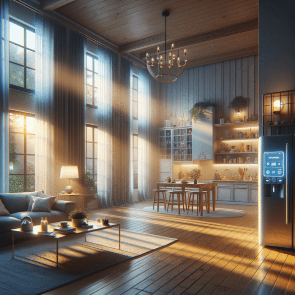 In una tranquilla casa di periferia, avvolta nell’atmosfera serena del pomeriggio, gli interni sono illuminati da una luce naturale che filtra attraverso le finestre. Non c’è nessuno in casa, ma il silenzio è interrotto solo dal leggero ronzio dei dispositivi elettronici.Nel soggiorno, la luce dell’ambiente si regola automaticamente, adattandosi alla luce naturale che varia con il trascorrere del giorno. Le tende si aprono e si chiudono delicatamente, seguendo un programma prestabilito per garantire la giusta quantità di luce e privacy in ogni momento.Nella cucina, un bollitore ad acqua si accende autonomamente, pronto a preparare una tazza di tè per il ritorno degli abitanti. Il frigorifero, dotato di sensori intelligenti, controlla costantemente la temperatura e la quantità di cibo al suo interno, avvisando di eventuali necessità di rifornimento o di problemi di conservazione.Nelle stanze da letto, i letti regolano automaticamente la loro temperatura e inclinazione per garantire un sonno confortevole. Le luci notturne si accendono dolcemente quando il sensore di movimento rileva un passaggio, illuminando il percorso senza disturbare il sonno.Nel bagno, il sistema di ventilazione si attiva autonomamente quando viene rilevata un’alta umidità, prevenendo la formazione di muffa e mantenendo l’ambiente fresco e asciutto.All’esterno, il sistema di irrigazione del giardino entra in azione, distribuendo l’acqua in modo uniforme e efficiente per mantenere il verde rigoglioso e vivace.Non c’è nessuno in casa, ma gli impianti di domotica lavorano instancabilmente per garantire il comfort, la sicurezza e l’efficienza energetica della dimora, creando un ambiente accogliente e funzionale che attende pazientemente il ritorno dei suoi abitanti.