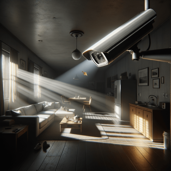 Nel silenzio di una casa deserta, l’unico rumore è il lieve ronzio dell’impianto di climatizzazione che riecheggia nei corridoi vuoti. L’atmosfera è tranquilla, ma gli occhi vigili delle telecamere di sorveglianza non conoscono riposo.Nella penombra delle stanze, le telecamere montate strategicamente scrutano ogni angolo con precisione chirurgica. Zoomano sui dettagli più piccoli, catturando ogni movimento, ogni variazione di luce, ogni segno di vita o di intrusione.Una telecamera montata sopra l’ingresso principale osserva silenziosamente mentre una foglia sospinta dal vento scivola sul marciapiede vuoto. Un’altra telecamera, posizionata nel soggiorno, inquadra il divano vuoto, la luce del sole che filtra dalle tende e crea motivi d’ombra sul pavimento immacolato.Nel frattempo, una terza telecamera panning, nascosta sotto un mobile, sorveglia la cucina, registrando ogni scatto del frigorifero che si apre e si chiude con il passaggio dell’aria condizionata.L’impianto di videosorveglianza funziona come un occhio onniveggente, senza emozioni né distrazioni. Non c’è bisogno di riposo o pausa, solo la continua vigilanza su ogni centimetro della casa.La casa, priva di persone, è avvolta nel suo silenzio solitario, ma gli occhi delle telecamere restano aperti, pronti a catturare qualsiasi evento che si verifichi, garantendo la sicurezza e la protezione anche quando gli abitanti sono lontani.