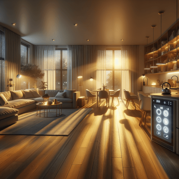 In una tranquilla casa di periferia, avvolta nell’atmosfera serena del pomeriggio, gli interni sono illuminati da una luce naturale che filtra attraverso le finestre. Non c’è nessuno in casa, ma il silenzio è interrotto solo dal leggero ronzio dei dispositivi elettronici.Nel soggiorno, la luce dell’ambiente si regola automaticamente, adattandosi alla luce naturale che varia con il trascorrere del giorno. Le tende si aprono e si chiudono delicatamente, seguendo un programma prestabilito per garantire la giusta quantità di luce e privacy in ogni momento.Nella cucina, un bollitore ad acqua si accende autonomamente, pronto a preparare una tazza di tè per il ritorno degli abitanti. Il frigorifero, dotato di sensori intelligenti, controlla costantemente la temperatura e la quantità di cibo al suo interno, avvisando di eventuali necessità di rifornimento o di problemi di conservazione.Nelle stanze da letto, i letti regolano automaticamente la loro temperatura e inclinazione per garantire un sonno confortevole. Le luci notturne si accendono dolcemente quando il sensore di movimento rileva un passaggio, illuminando il percorso senza disturbare il sonno.Nel bagno, il sistema di ventilazione si attiva autonomamente quando viene rilevata un’alta umidità, prevenendo la formazione di muffa e mantenendo l’ambiente fresco e asciutto.All’esterno, il sistema di irrigazione del giardino entra in azione, distribuendo l’acqua in modo uniforme e efficiente per mantenere il verde rigoglioso e vivace.Non c’è nessuno in casa, ma gli impianti di domotica lavorano instancabilmente per garantire il comfort, la sicurezza e l’efficienza energetica della dimora, creando un ambiente accogliente e funzionale che attende pazientemente il ritorno dei suoi abitanti.