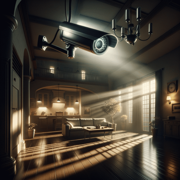 Nel silenzio di una casa deserta, l’unico rumore è il lieve ronzio dell’impianto di climatizzazione che riecheggia nei corridoi vuoti. L’atmosfera è tranquilla, ma gli occhi vigili delle telecamere di sorveglianza non conoscono riposo.Nella penombra delle stanze, le telecamere montate strategicamente scrutano ogni angolo con precisione chirurgica. Zoomano sui dettagli più piccoli, catturando ogni movimento, ogni variazione di luce, ogni segno di vita o di intrusione.Una telecamera montata sopra l’ingresso principale osserva silenziosamente mentre una foglia sospinta dal vento scivola sul marciapiede vuoto. Un’altra telecamera, posizionata nel soggiorno, inquadra il divano vuoto, la luce del sole che filtra dalle tende e crea motivi d’ombra sul pavimento immacolato.Nel frattempo, una terza telecamera panning, nascosta sotto un mobile, sorveglia la cucina, registrando ogni scatto del frigorifero che si apre e si chiude con il passaggio dell’aria condizionata.L’impianto di videosorveglianza funziona come un occhio onniveggente, senza emozioni né distrazioni. Non c’è bisogno di riposo o pausa, solo la continua vigilanza su ogni centimetro della casa.La casa, priva di persone, è avvolta nel suo silenzio solitario, ma gli occhi delle telecamere restano aperti, pronti a catturare qualsiasi evento che si verifichi, garantendo la sicurezza e la protezione anche quando gli abitanti sono lontani.