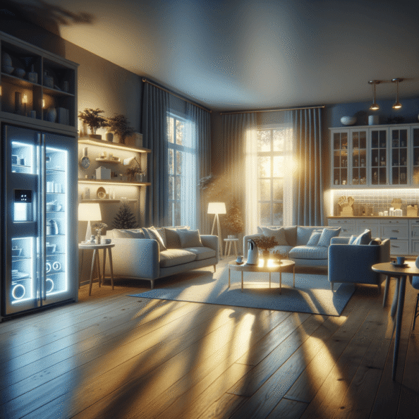 In una tranquilla casa di periferia, avvolta nell’atmosfera serena del pomeriggio, gli interni sono illuminati da una luce naturale che filtra attraverso le finestre. Non c’è nessuno in casa, ma il silenzio è interrotto solo dal leggero ronzio dei dispositivi elettronici.Nel soggiorno, la luce dell’ambiente si regola automaticamente, adattandosi alla luce naturale che varia con il trascorrere del giorno. Le tende si aprono e si chiudono delicatamente, seguendo un programma prestabilito per garantire la giusta quantità di luce e privacy in ogni momento.Nella cucina, un bollitore ad acqua si accende autonomamente, pronto a preparare una tazza di tè per il ritorno degli abitanti. Il frigorifero, dotato di sensori intelligenti, controlla costantemente la temperatura e la quantità di cibo al suo interno, avvisando di eventuali necessità di rifornimento o di problemi di conservazione.Nelle stanze da letto, i letti regolano automaticamente la loro temperatura e inclinazione per garantire un sonno confortevole. Le luci notturne si accendono dolcemente quando il sensore di movimento rileva un passaggio, illuminando il percorso senza disturbare il sonno.Nel bagno, il sistema di ventilazione si attiva autonomamente quando viene rilevata un’alta umidità, prevenendo la formazione di muffa e mantenendo l’ambiente fresco e asciutto.All’esterno, il sistema di irrigazione del giardino entra in azione, distribuendo l’acqua in modo uniforme e efficiente per mantenere il verde rigoglioso e vivace.Non c’è nessuno in casa, ma gli impianti di domotica lavorano instancabilmente per garantire il comfort, la sicurezza e l’efficienza energetica della dimora, creando un ambiente accogliente e funzionale che attende pazientemente il ritorno dei suoi abitanti.