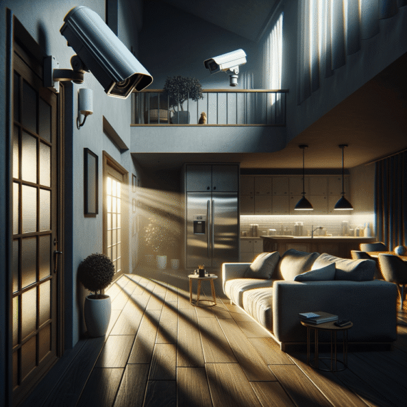 Nel silenzio di una casa deserta, l’unico rumore è il lieve ronzio dell’impianto di climatizzazione che riecheggia nei corridoi vuoti. L’atmosfera è tranquilla, ma gli occhi vigili delle telecamere di sorveglianza non conoscono riposo.Nella penombra delle stanze, le telecamere montate strategicamente scrutano ogni angolo con precisione chirurgica. Zoomano sui dettagli più piccoli, catturando ogni movimento, ogni variazione di luce, ogni segno di vita o di intrusione.Una telecamera montata sopra l’ingresso principale osserva silenziosamente mentre una foglia sospinta dal vento scivola sul marciapiede vuoto. Un’altra telecamera, posizionata nel soggiorno, inquadra il divano vuoto, la luce del sole che filtra dalle tende e crea motivi d’ombra sul pavimento immacolato.Nel frattempo, una terza telecamera panning, nascosta sotto un mobile, sorveglia la cucina, registrando ogni scatto del frigorifero che si apre e si chiude con il passaggio dell’aria condizionata.L’impianto di videosorveglianza funziona come un occhio onniveggente, senza emozioni né distrazioni. Non c’è bisogno di riposo o pausa, solo la continua vigilanza su ogni centimetro della casa.La casa, priva di persone, è avvolta nel suo silenzio solitario, ma gli occhi delle telecamere restano aperti, pronti a catturare qualsiasi evento che si verifichi, garantendo la sicurezza e la protezione anche quando gli abitanti sono lontani.